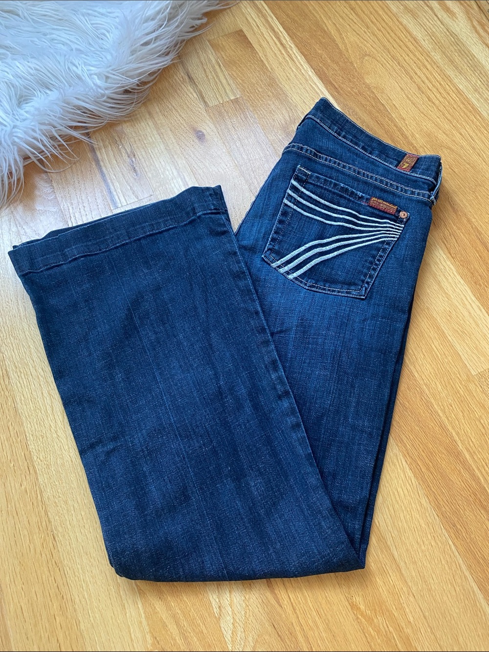 7 For All Mankind Dojo Lo Rise Dark Blue Flare Jeans Y2K - Picture 7 of 13